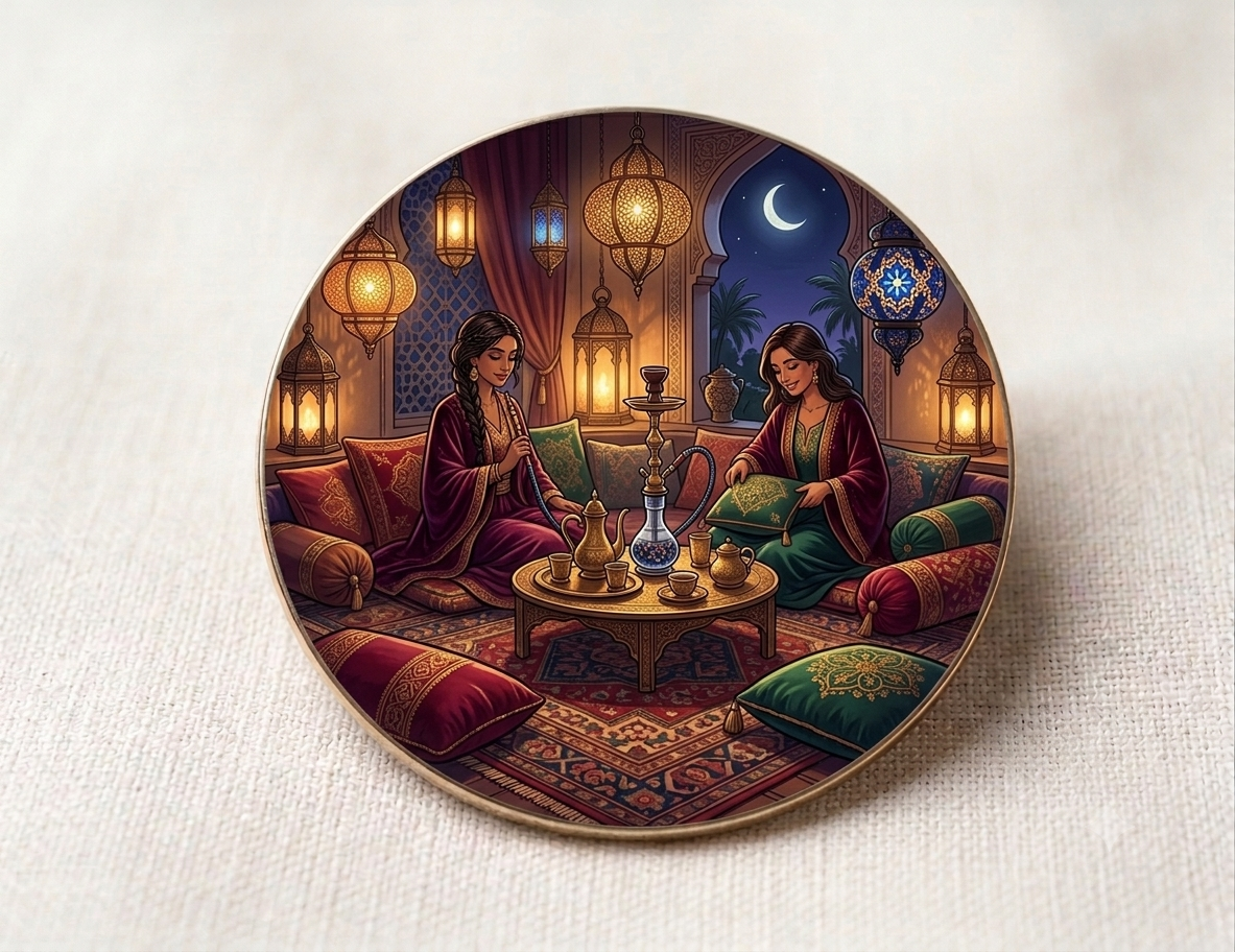 Orientalische Lounge-Nacht — Samtkissen & warmes Licht